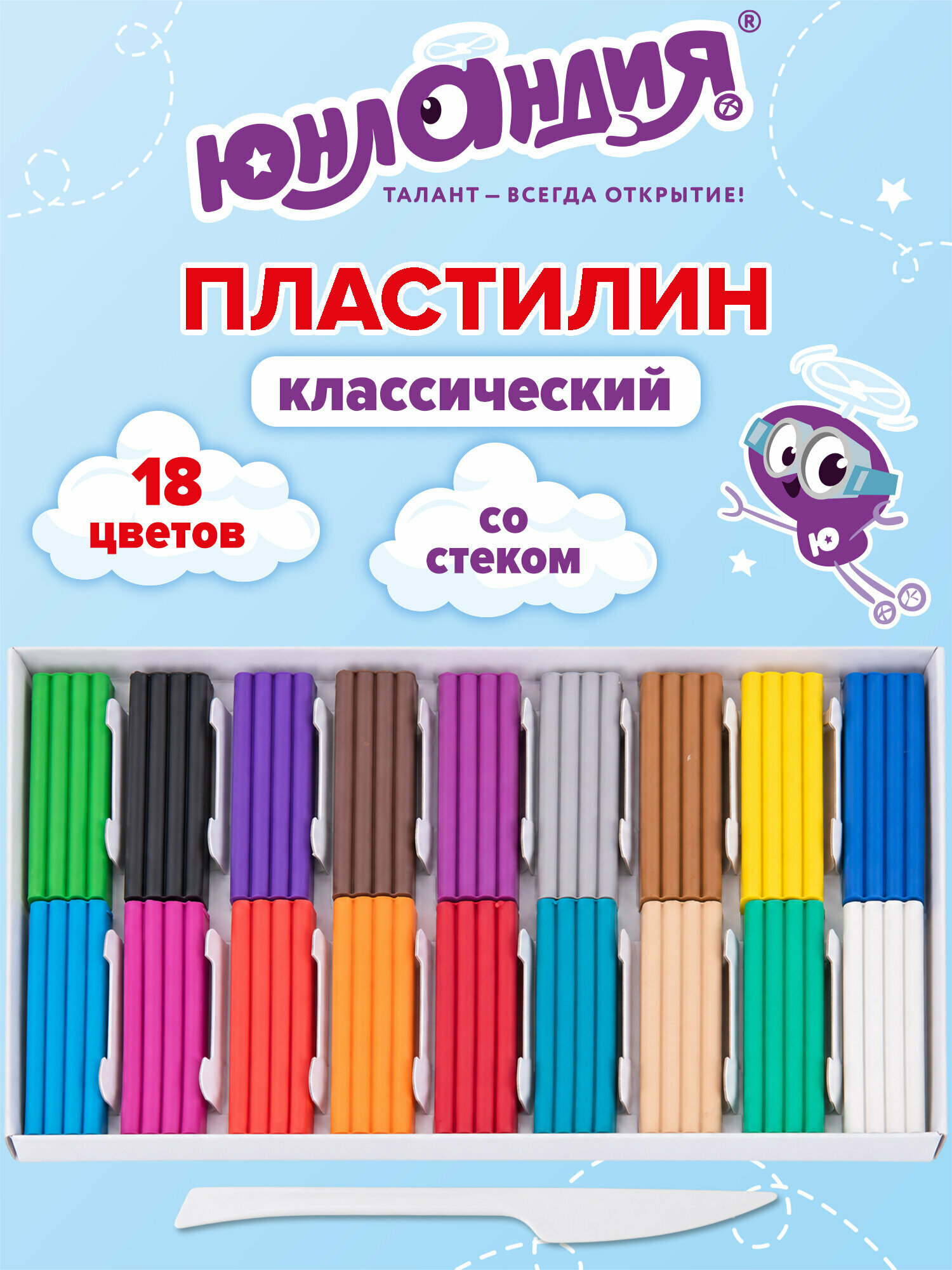 Пластилин классический Юнландия Весёлый Шмель, 18 цветов, 360 грамм, стек, Высшее Качество, 106432