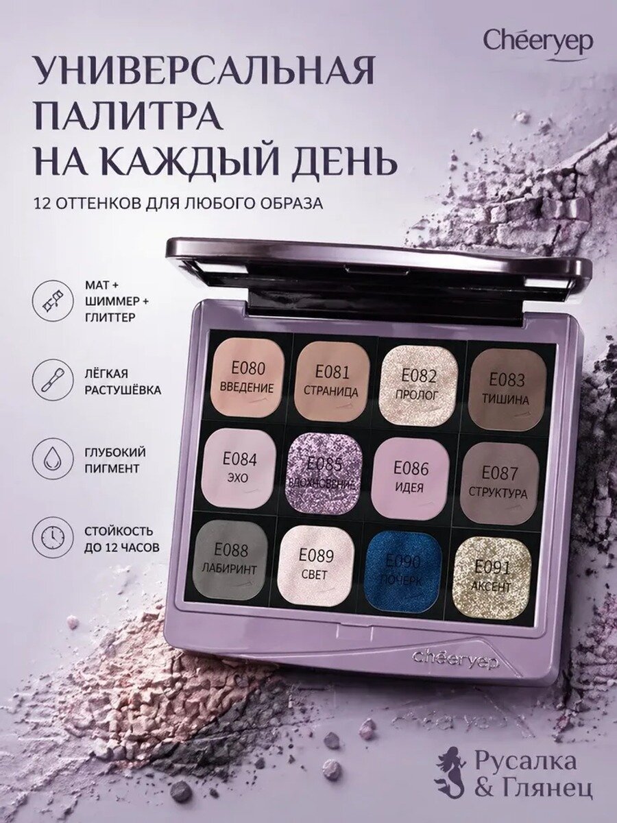 Самоорганизованный диск с тенями для век, 12 оттенков, перламутровый
