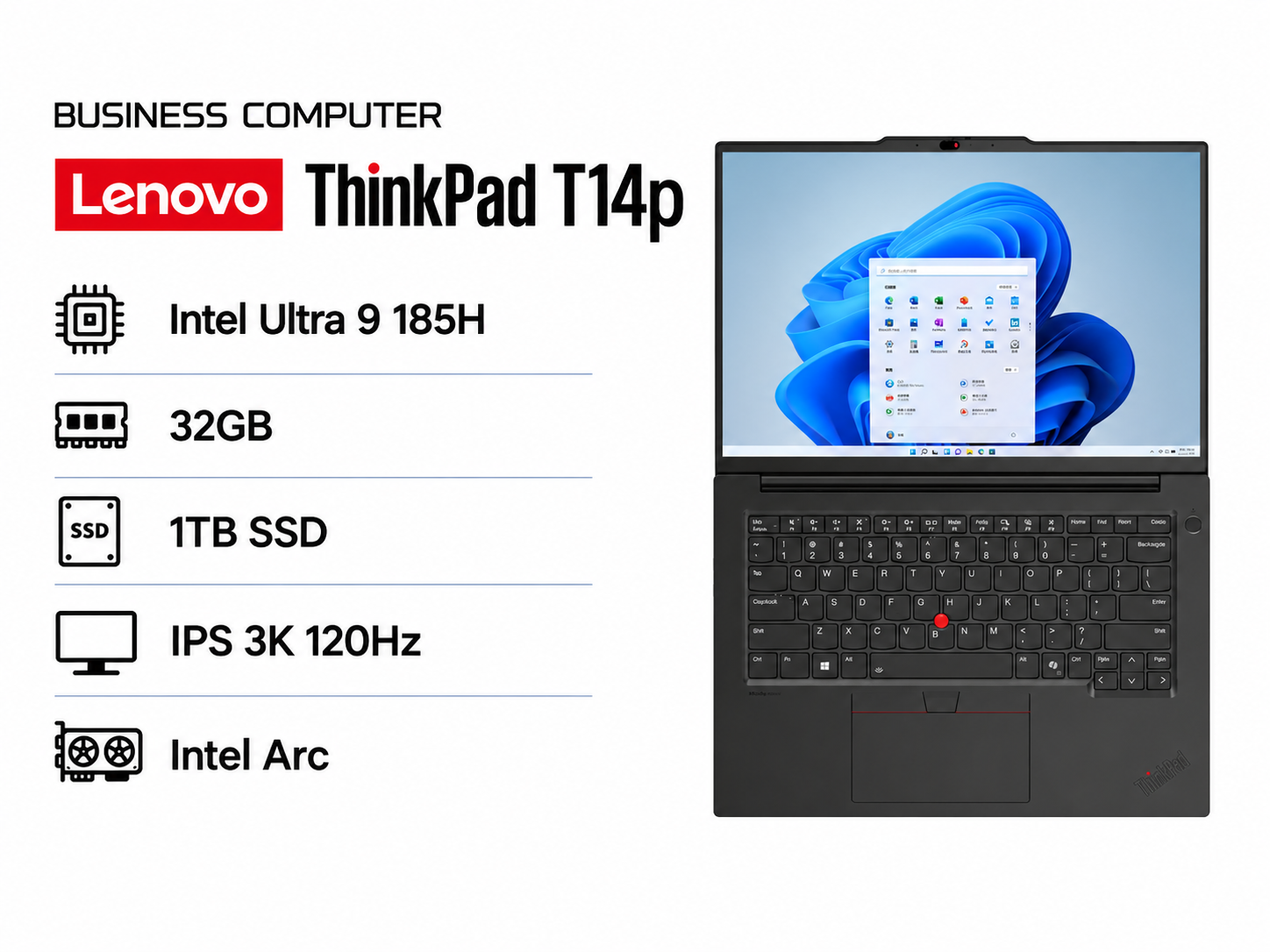 Ноутбук Lenovo ThinkPad T14P Intel Core Ultra 9 185H 32Gb 1Tb IPS 3K 120Hz
