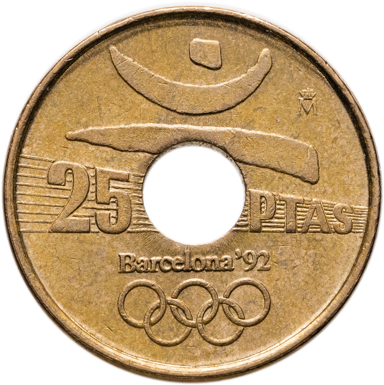 Испания 25 песет pesetas, ptas 1990 "XXV летние Олимпийские Игры, Барселона 1992 /Эмблема Олимпиады/", Бронза, в сохранности UNC