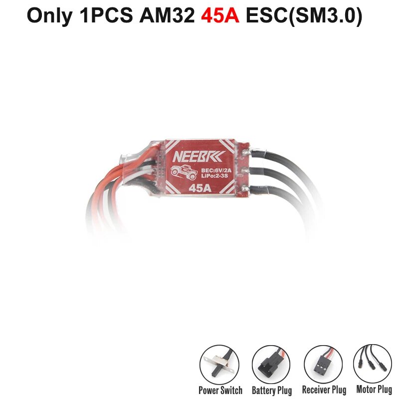 Электронный регулятор скорости NEEBRC AM32 45A ESC 2-3S с разъемом SM3.0 для двигателей 2322 2830, запчасти для радиоуправляемых машин 1/12, краулеров MN99S MN82 MN168