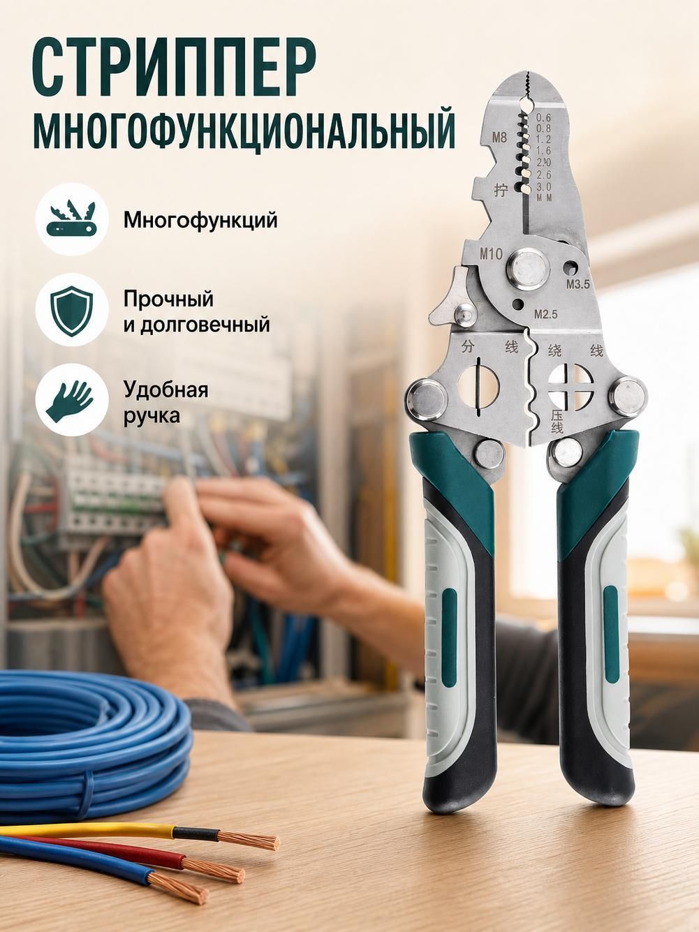Многофункциональный инструмент для зачистки металлических проводов,21cm