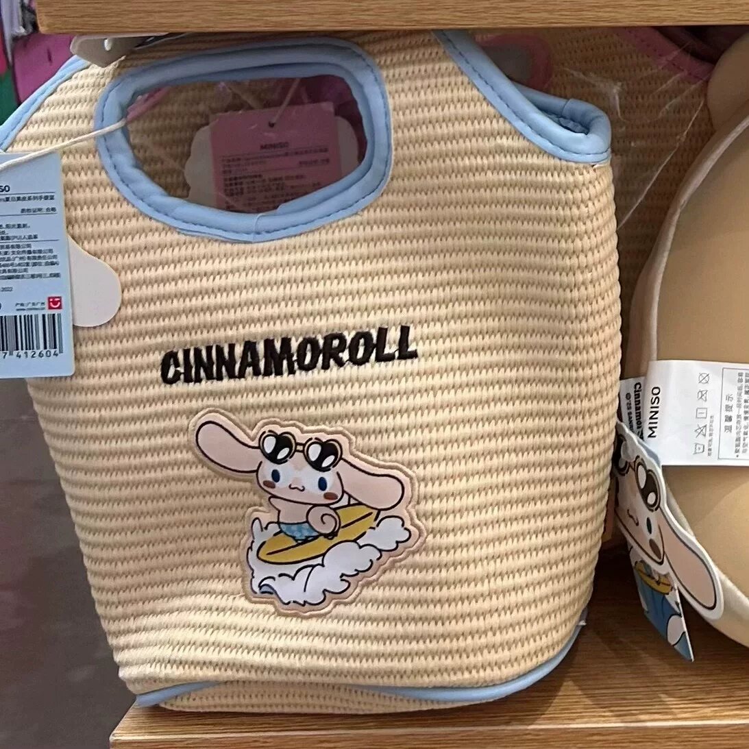 Летняя плетеная сумка-корзина Hello Kitty синяя холщовая сумка с ручками для женщин