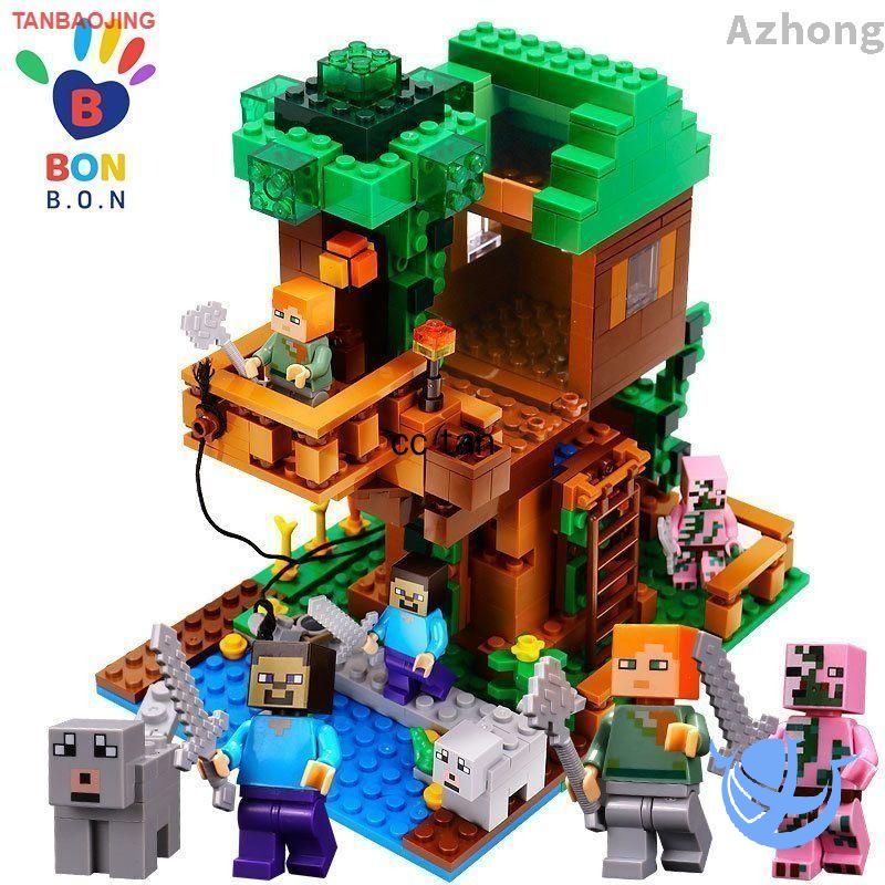 Конструктор Minecraft "Игрушечный Дом на Дереве" для Мальчиков - 260 Деталей, Включая Животных Фигурок, Человечей и Оружие (Меч, Кирка)