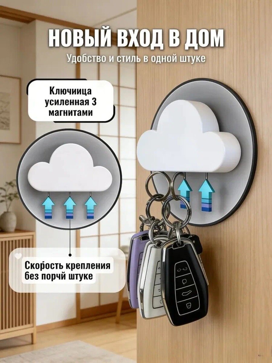 Ключница настенная «Облако», белая, магнитная, 10 х 3 х 5.5 см, 1 шт
