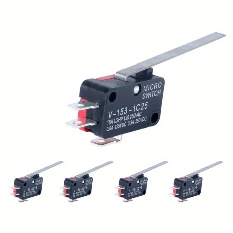 5PCS Led Limit Switch V-153-1C25 Длинный прямой шарнирный рычаг, SPDT 1NO 1NC Snap Action Micro Switch