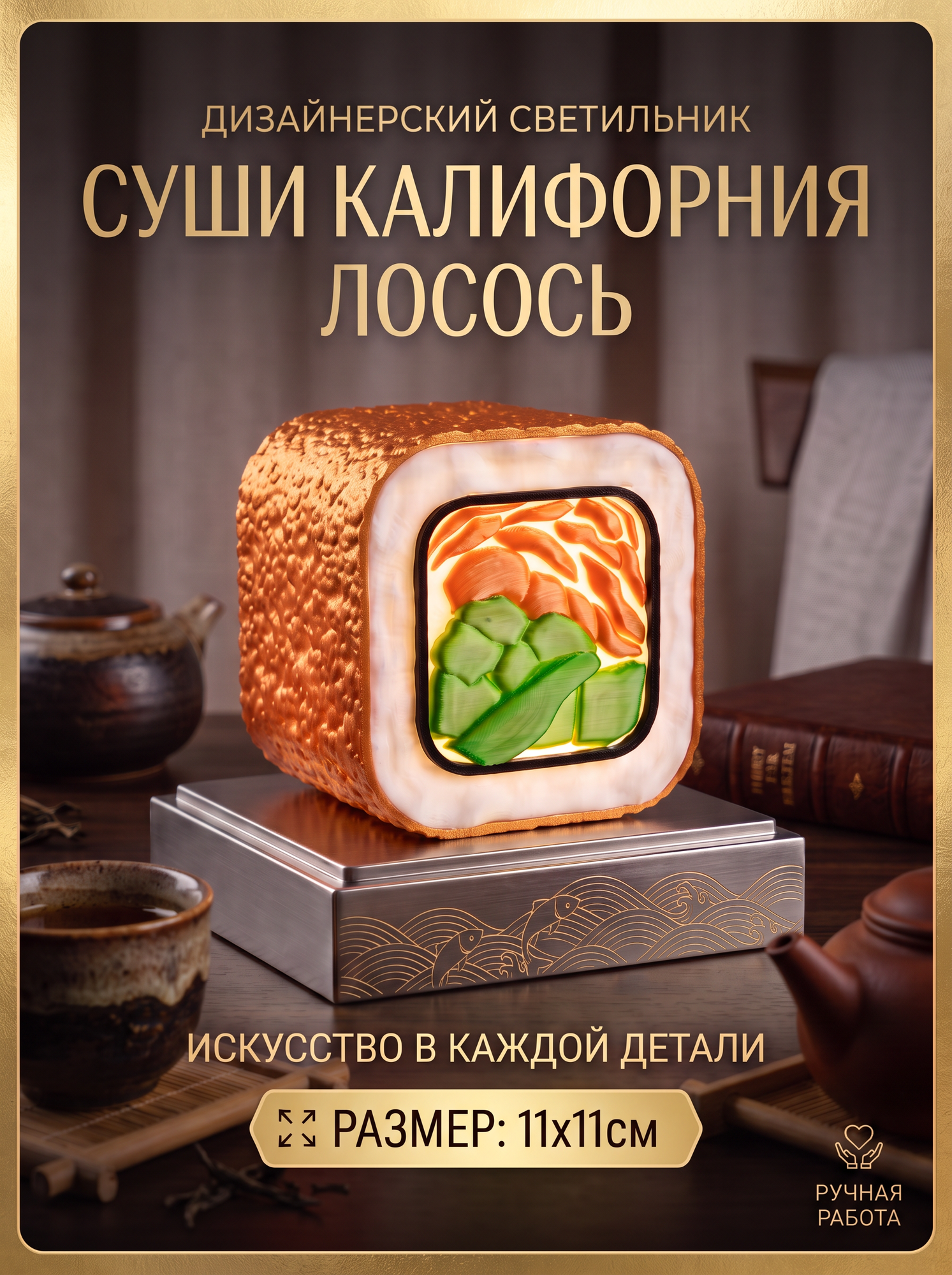 Светильник-ночник Суши Калифорния Лосось Жареный, дизайнерская интерьерная настольная лампа
