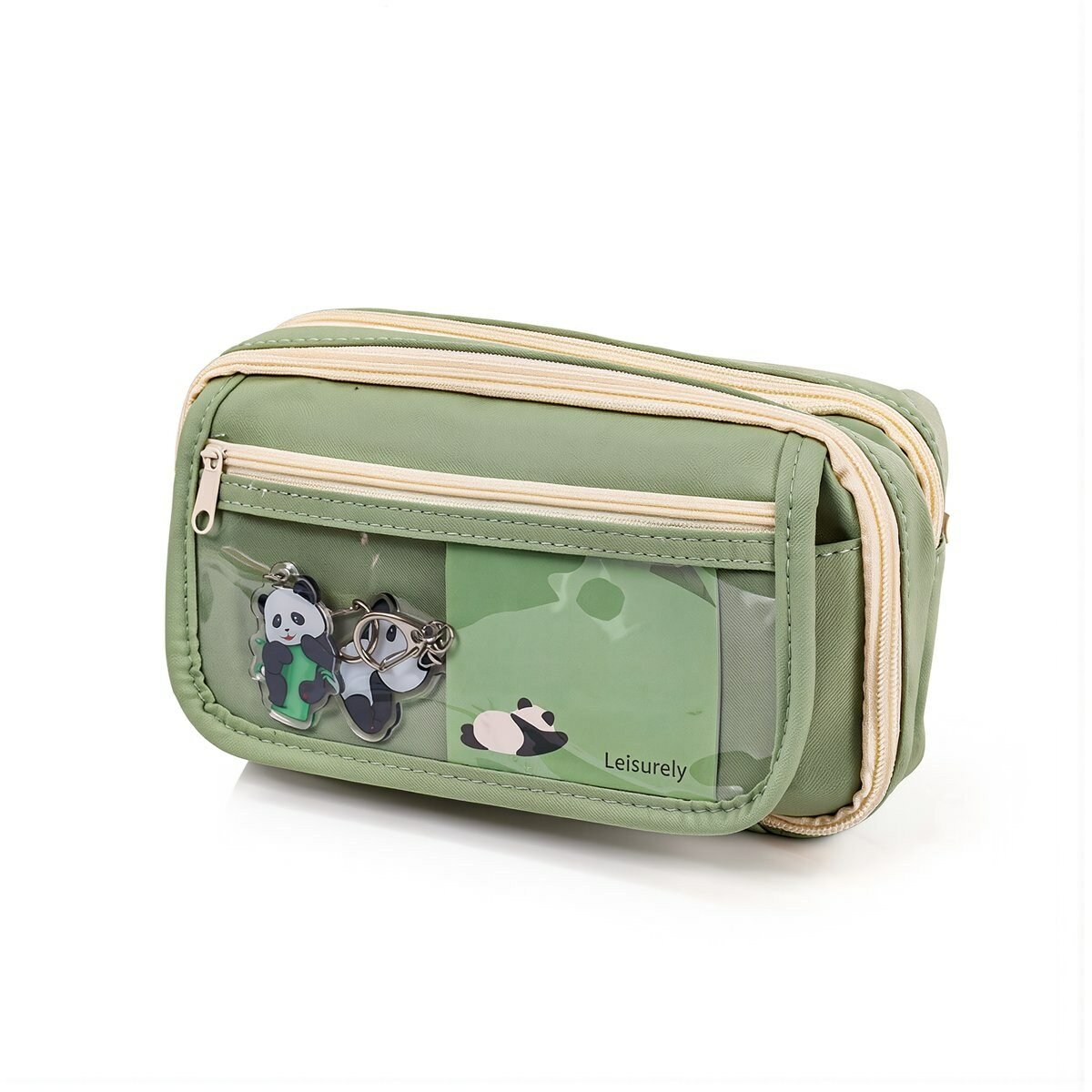 Пенал большой объём многослойный прозрачный карман панда дизайн школьный канцелярский органайзер размер 21х13х8 см чёрный цвет