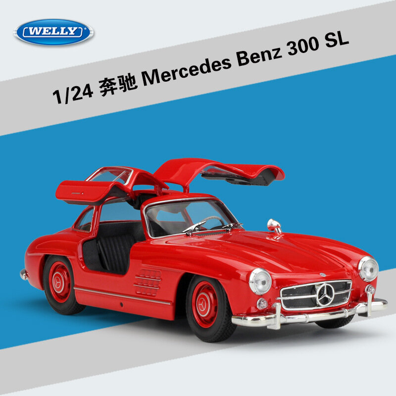 Коллекционная модель автомобиля Welly 1:24 Mercedes-Benz 300SL, Red (Красный) — Литой металлический корпус (Die-Cast)