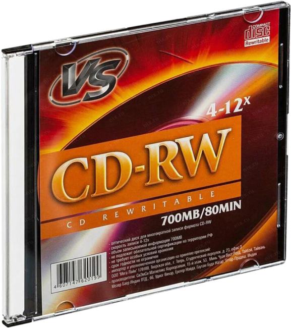 VS (PERFEO) VSCDRWSL501 Диск CD-RW VS 700 Mb, 12x, Slim Case (5), (5/200). — фото 1