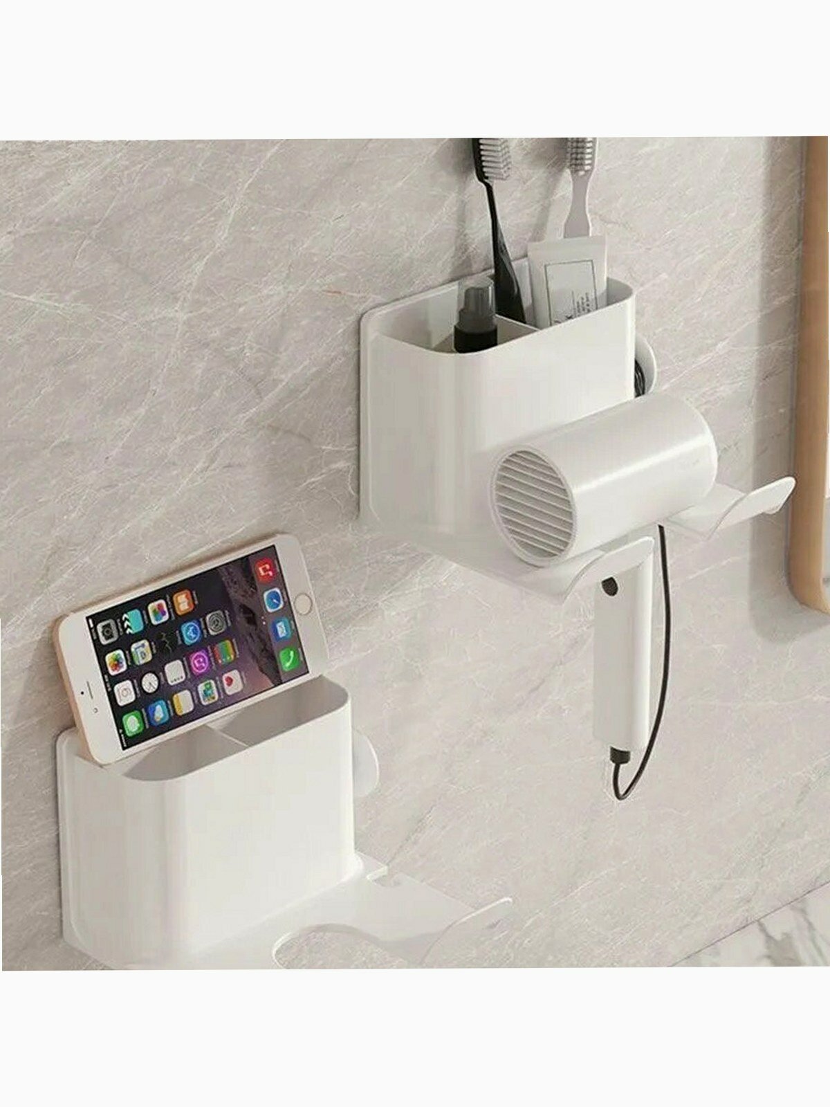 Держатель для фена настенный, белый, ABS-пластик, 14×13×10 см, для ванной комнаты