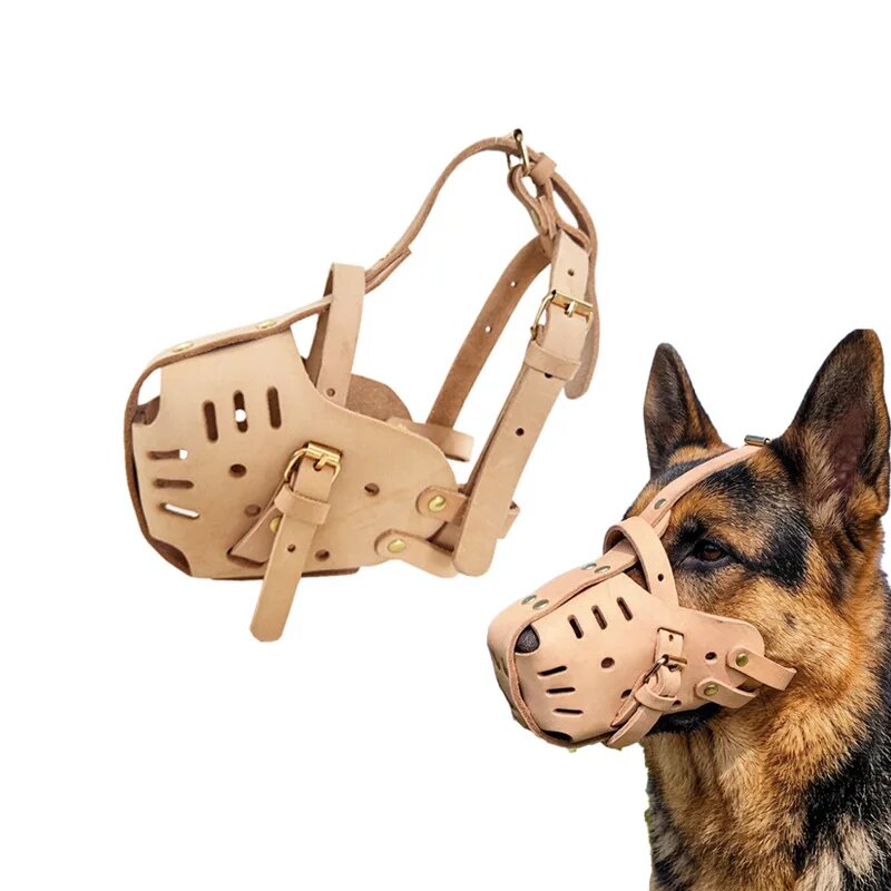 Кожаный намордник для собак больших и средних пород 33cm-54cm, Бежевый, khaki