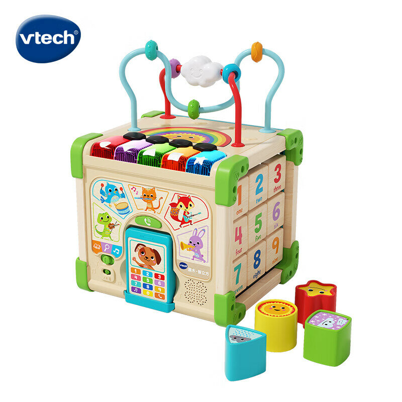 VTech Деревянный умный кубик для раннего обучения, набор игрушек для малышей 7-12 месяцев, универсальный пол, подарок