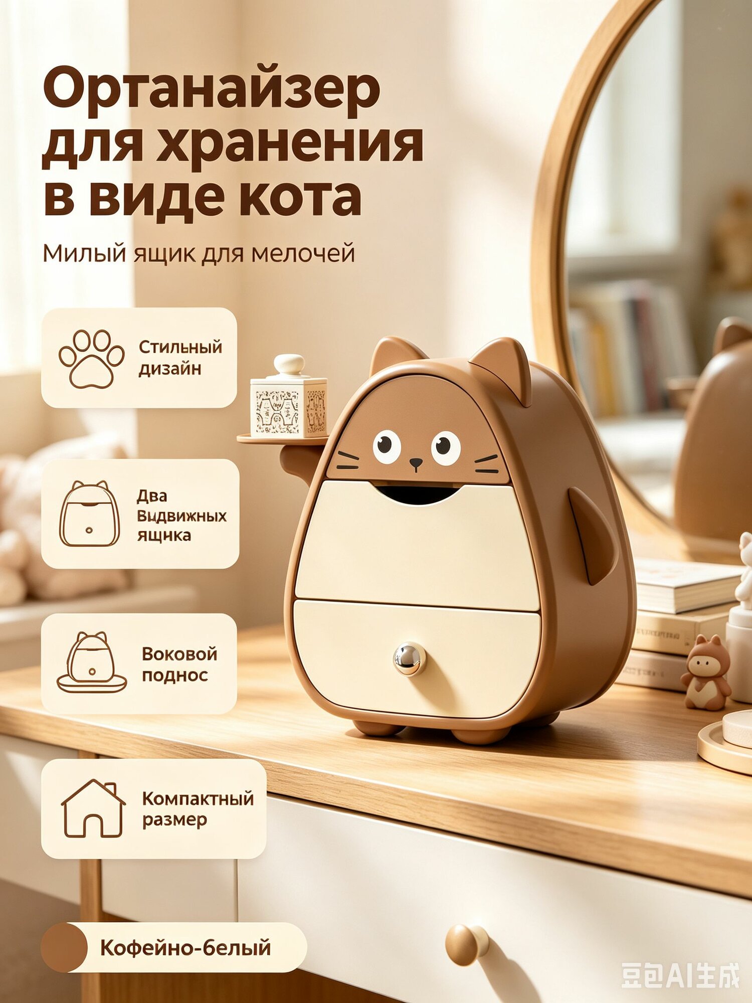 Кофр для хранения вещей 17.2x13.6x22.2 см 1 шт коричневый