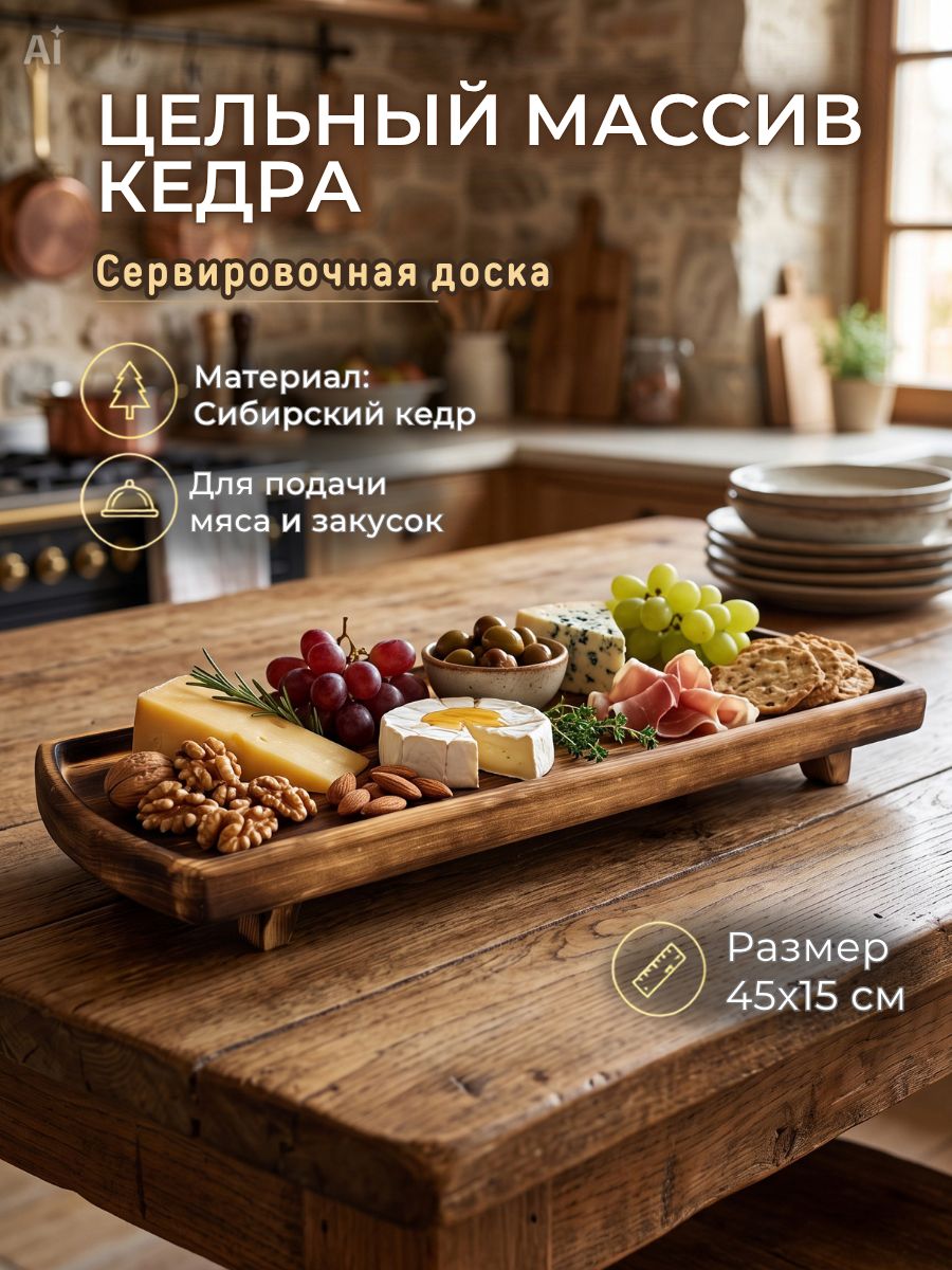 Доска сервировочная для подачи блюд и закусок из древесины кедра. RD225
