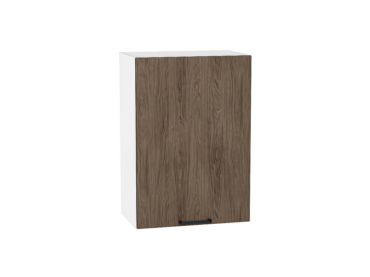 Шкаф верхний с 1-ой дверцей Флэт, цвет фасада Brown Casella Oak 2S, цвет каркаса Белый, 716*500*318 (В*Ш*Г) мм