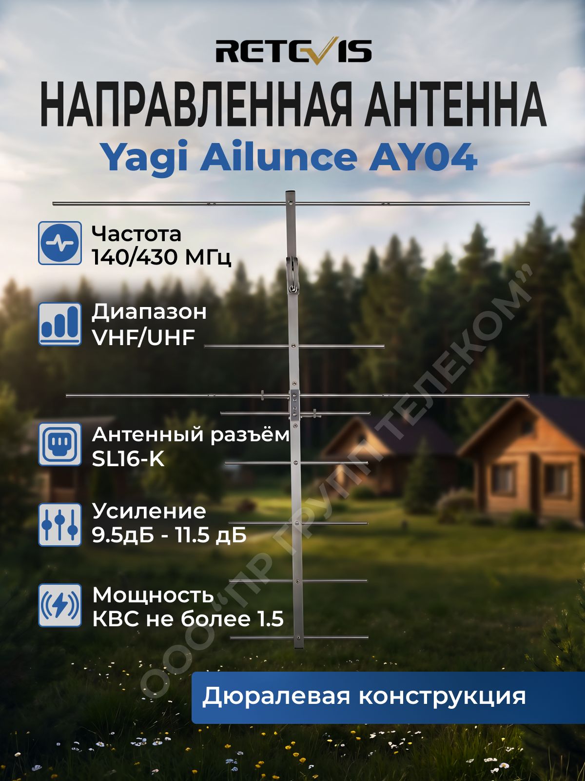 Направленная антенная для раций Ailunce Yagi AY04 144/430 МГц