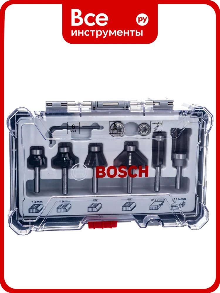 Набор кромочных фрез (6 шт; хвостовик 6 мм) Bosch 2607017468