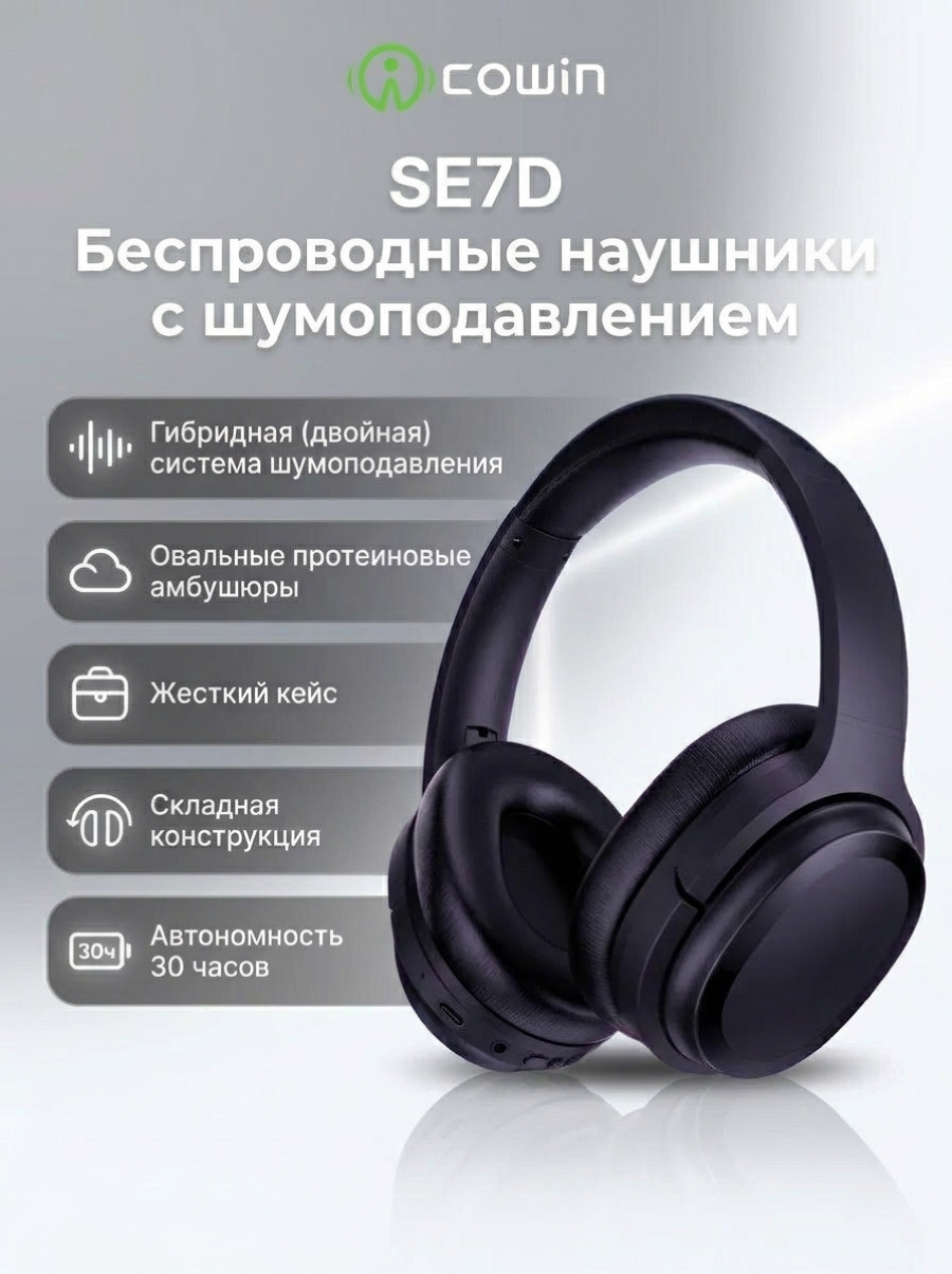 Беспроводные наушники активным шумоподавлением Сowin SE7D Black
