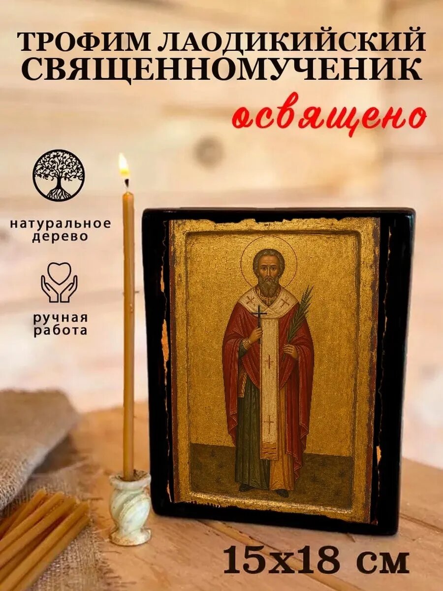 Икона Трофим Лаодикийский, на дереве, 15×18 см, освящённая, ручная работа