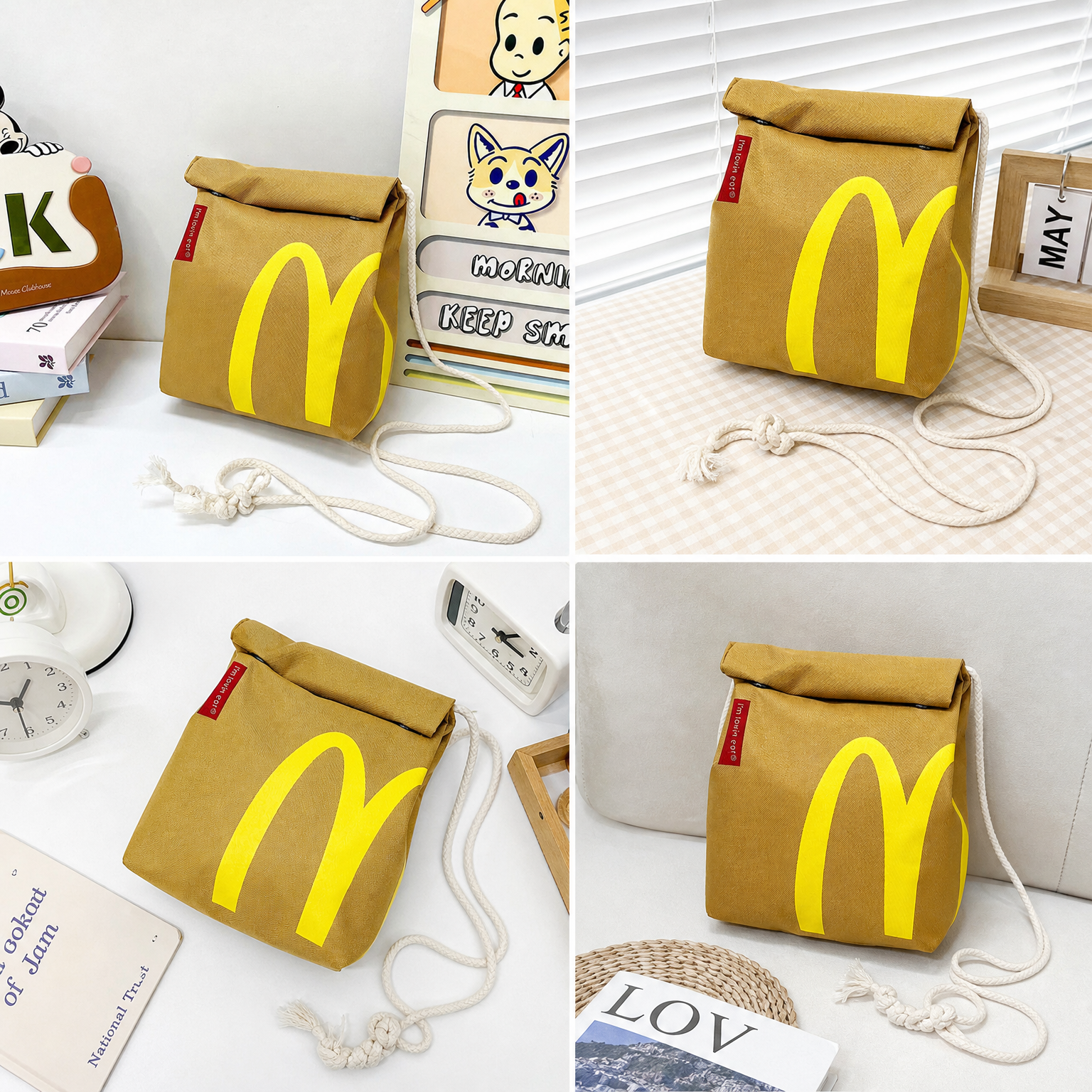 Рюкзак McDonald`s, школьный, унисекс, для средней и старшей школы, бежевый, нейлон (Объем: 13 л)