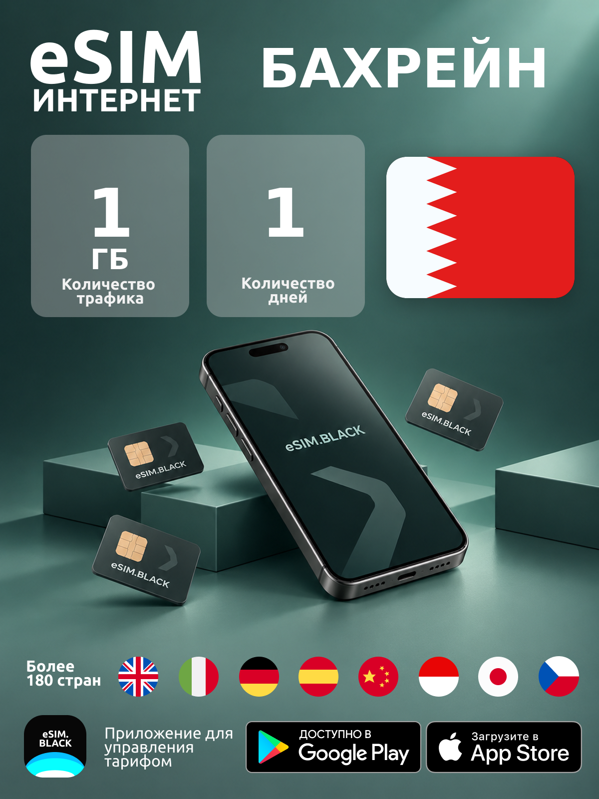 Бахрейн/1 день/1 ГБ - eSIM для мобильного интернета ( iPhone | Android ).