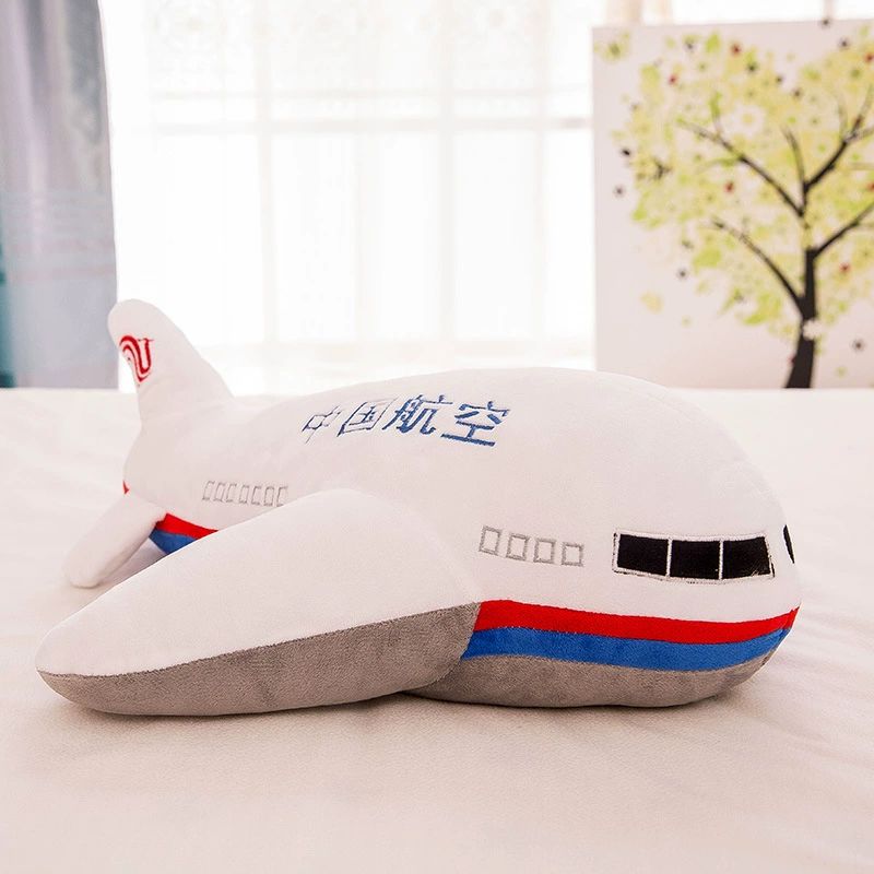 Игрушки-самолетики изготовлены из мягкого плюша и хрустящей ткани, подушки в виде мультяшного самолетика, белые, 40 см