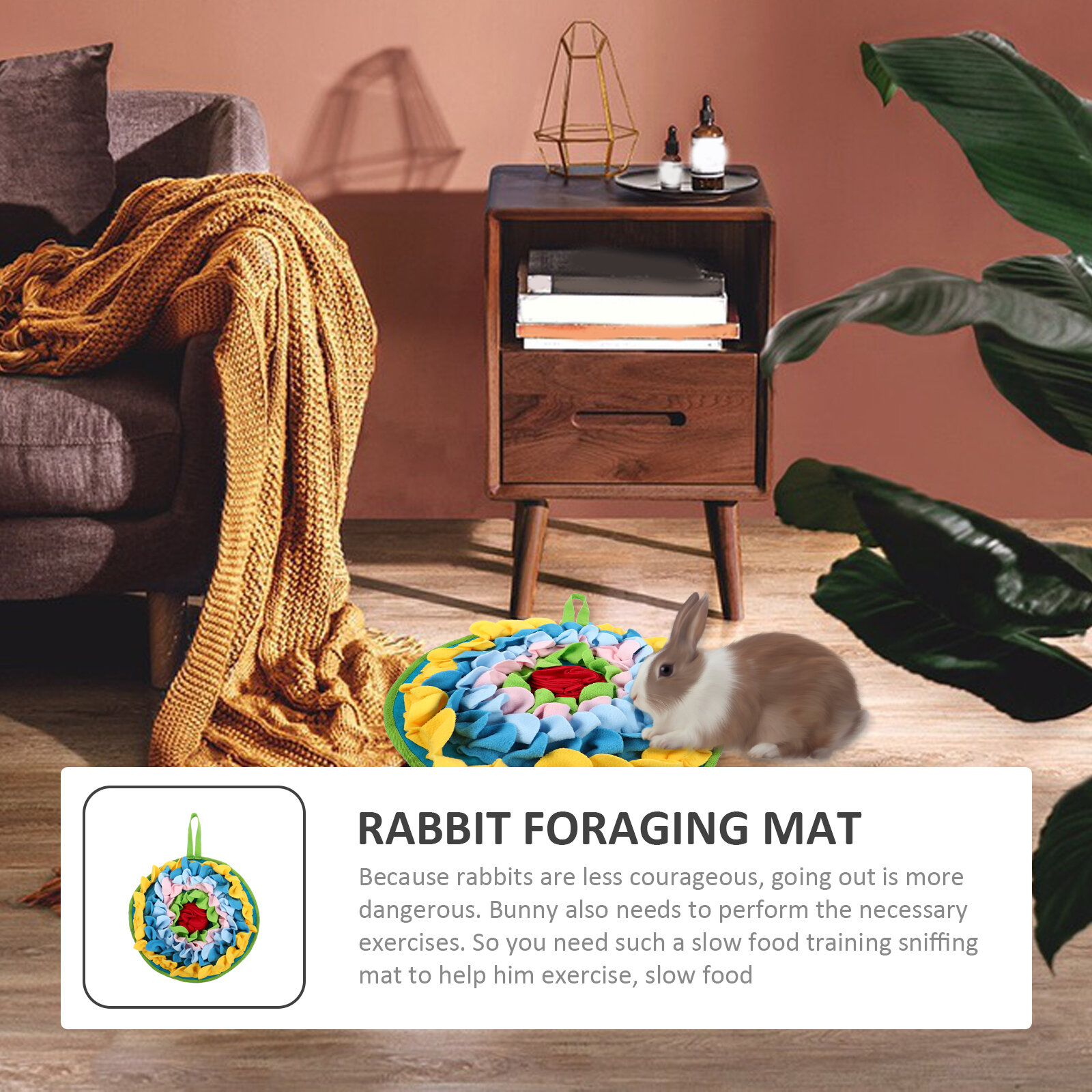 Коврик Для Кроликов Snuffle Mat Игрушка Для Поиска Еды Анти Скользящий 43X43X1Cm