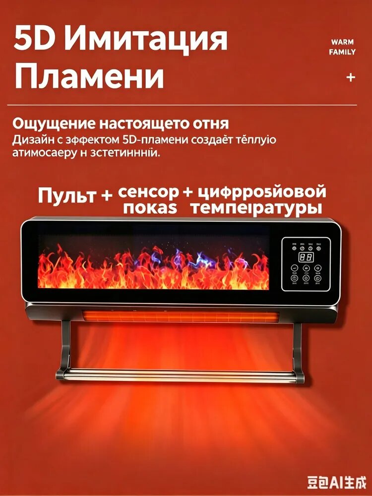 Настенный обогреватель для дома, энергосберегающий электрический тепловой вентилятор с графеновым нагревателем и эффектом пламени, для большой площади, отопление как кондиционер, для гостиной и ванной