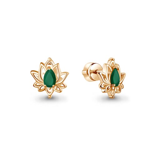 фото Серьги diamant online, серебро, 925 проба, золочение, агат, длина 1.1 см, , зеленый