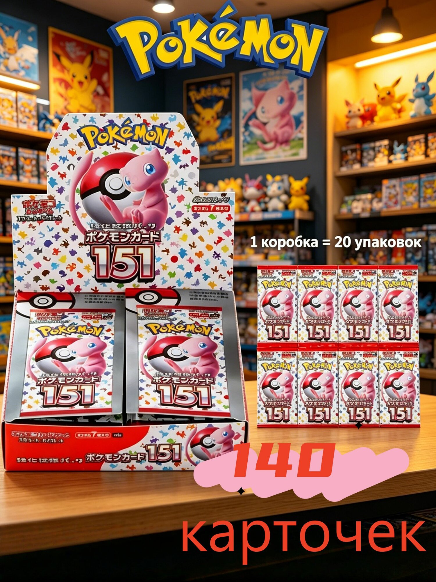 Любимая открытка PTCG sv2A Bandai Покемон 151 Аниме 7 пакетиков(Сделано в Японии)