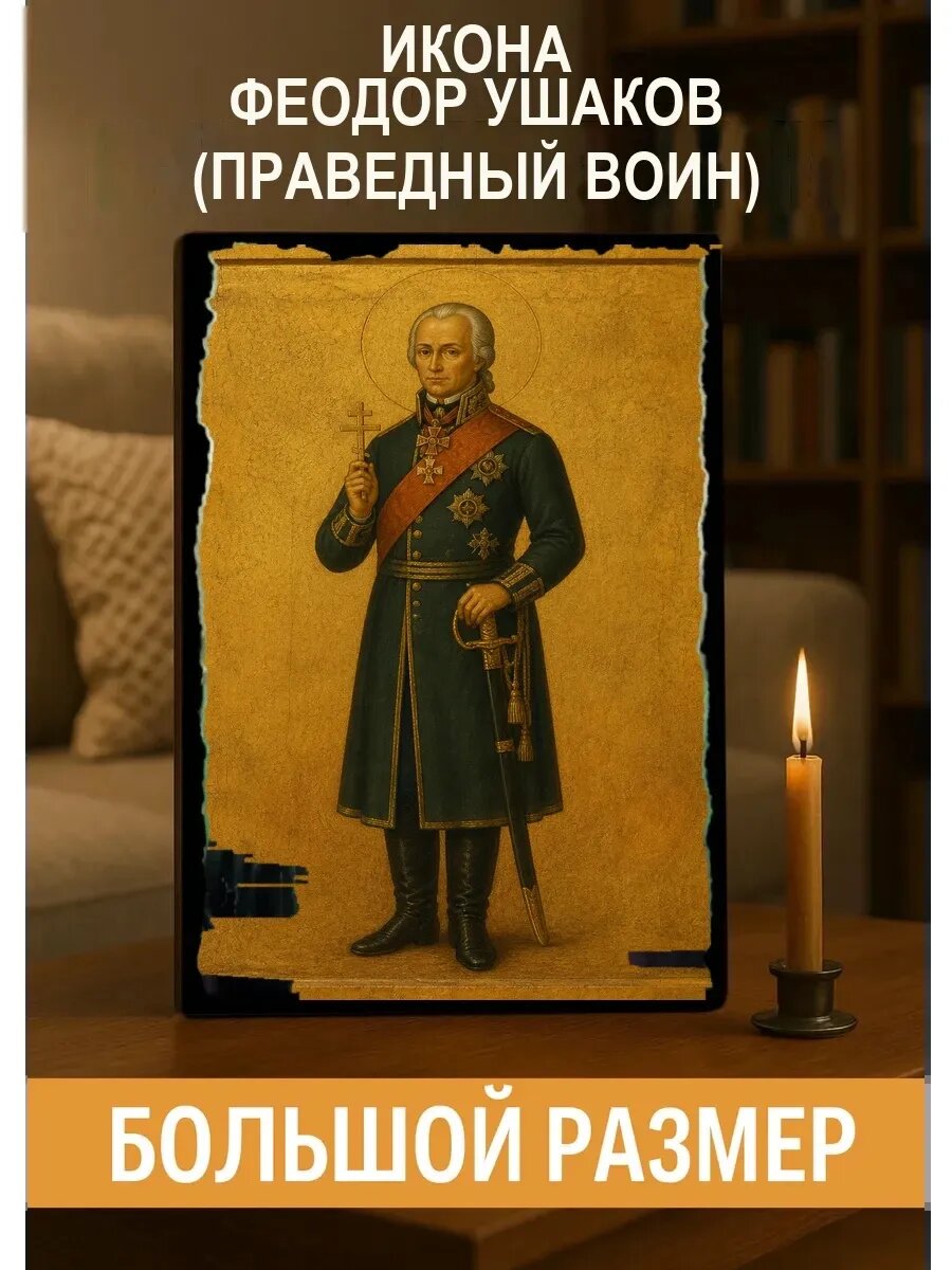 Икона Феодор Ушаков, на дереве, 30×40 см, освящённая, ручная работа