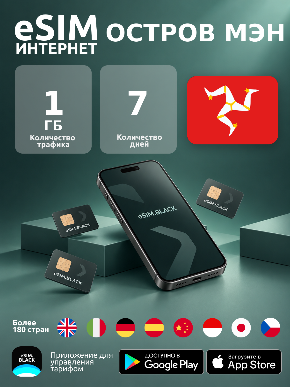 Остров Мэн/7 дней/1 ГБ - eSIM для мобильного интернета ( iPhone | Android ).