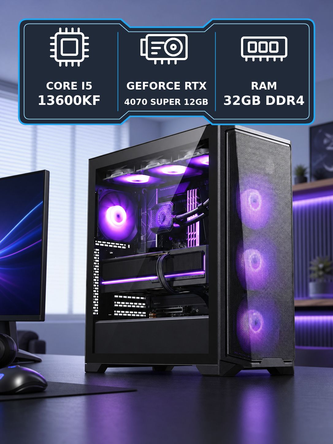 Игровой компьютер FIRESTRIKE OPTIMA Core i5-13600KF / RTX4070 SUPER 12Gb / 32Gb DDR4 / SSD 512Gb