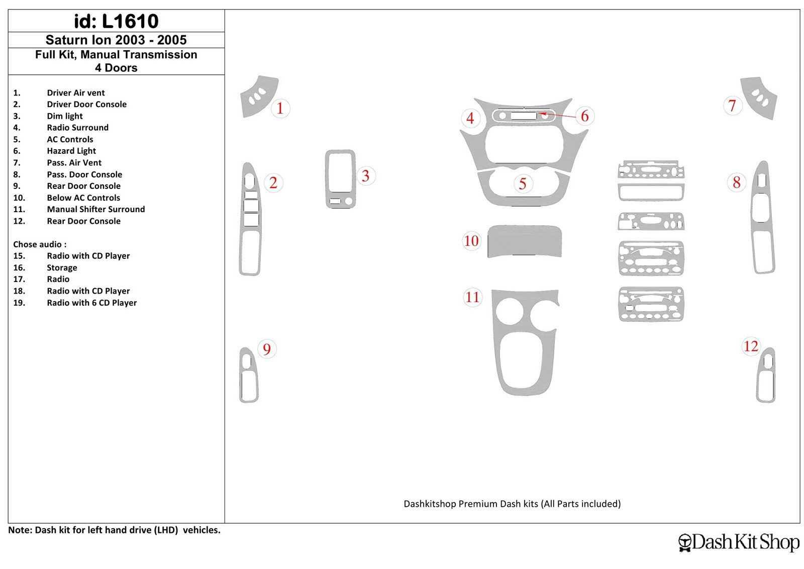 Декоративные накладки салона для Saturn Ion 2003-2005. Комплект L1610.