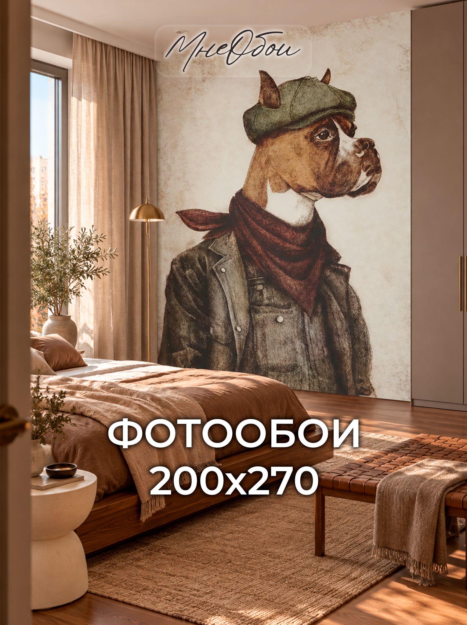 Фотообои на стену флизелиновые 3d для спальни и гостиной, на кухню 200х270 бульдог