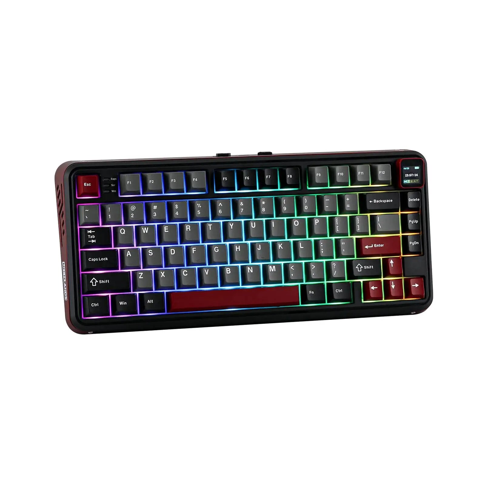 MechLands Игровая клавиатура беспроводная MechLands Vibe75 V2 Механическая клавиатура с TFT-экраном / 75% компактная / 3-режимное подключение / RGB подсветка / Hot-Swap / 4000mAh / PBT ключcaps, (Cream Mint), Английская раскладка, коричнево-красный, черный