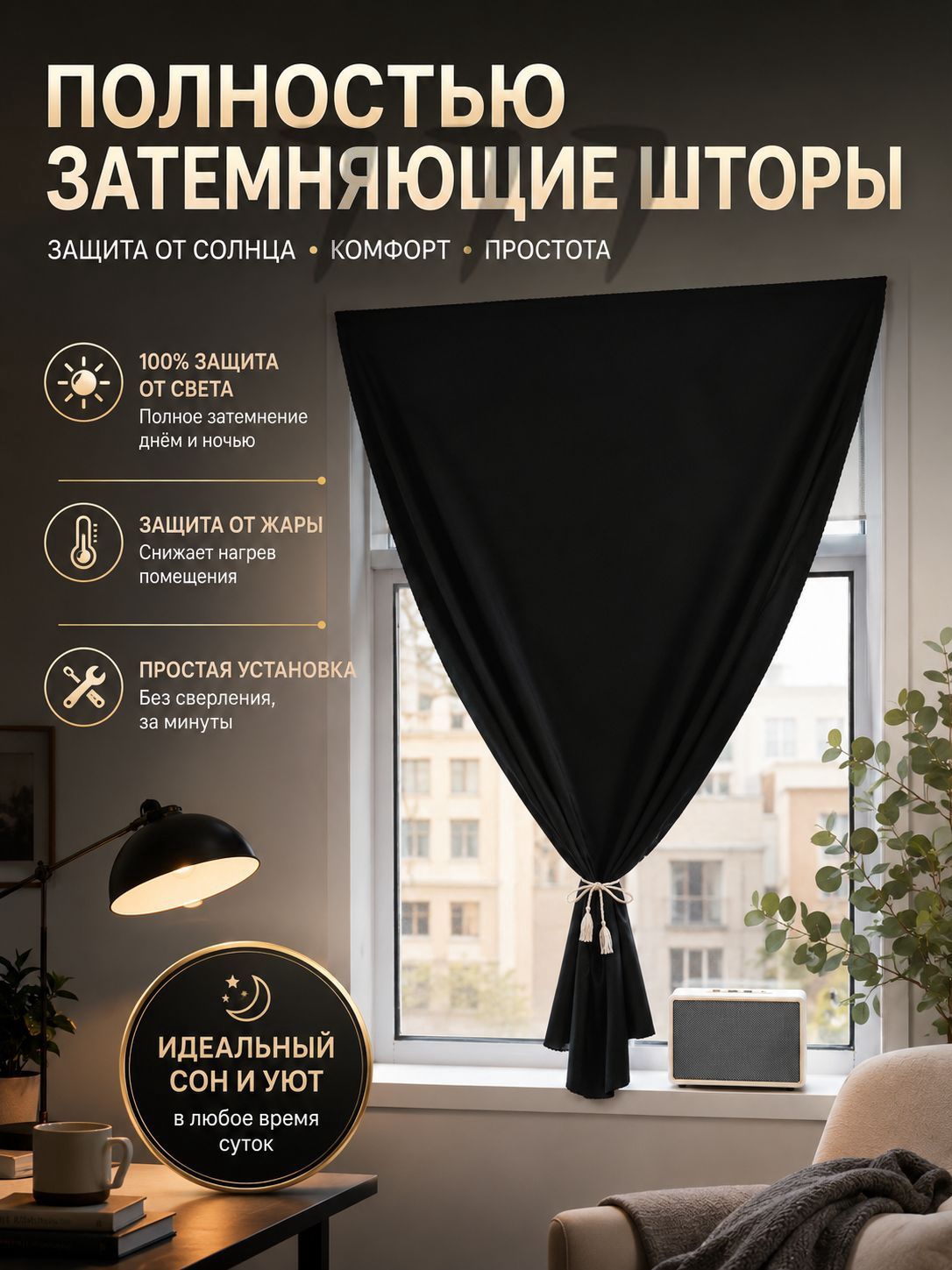 Штора 120х200 см 1 шт портьера темно-синий