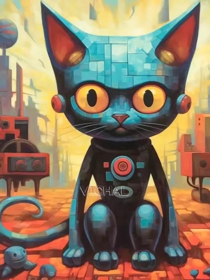 Кот-робот, абстракция на холсте 40x50см, ZLH1957