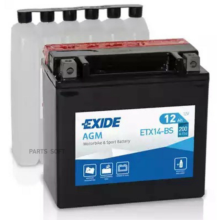 Аккумуляторная батарея от официального дистрибьютора, EXIDE, артикул ETX14BS