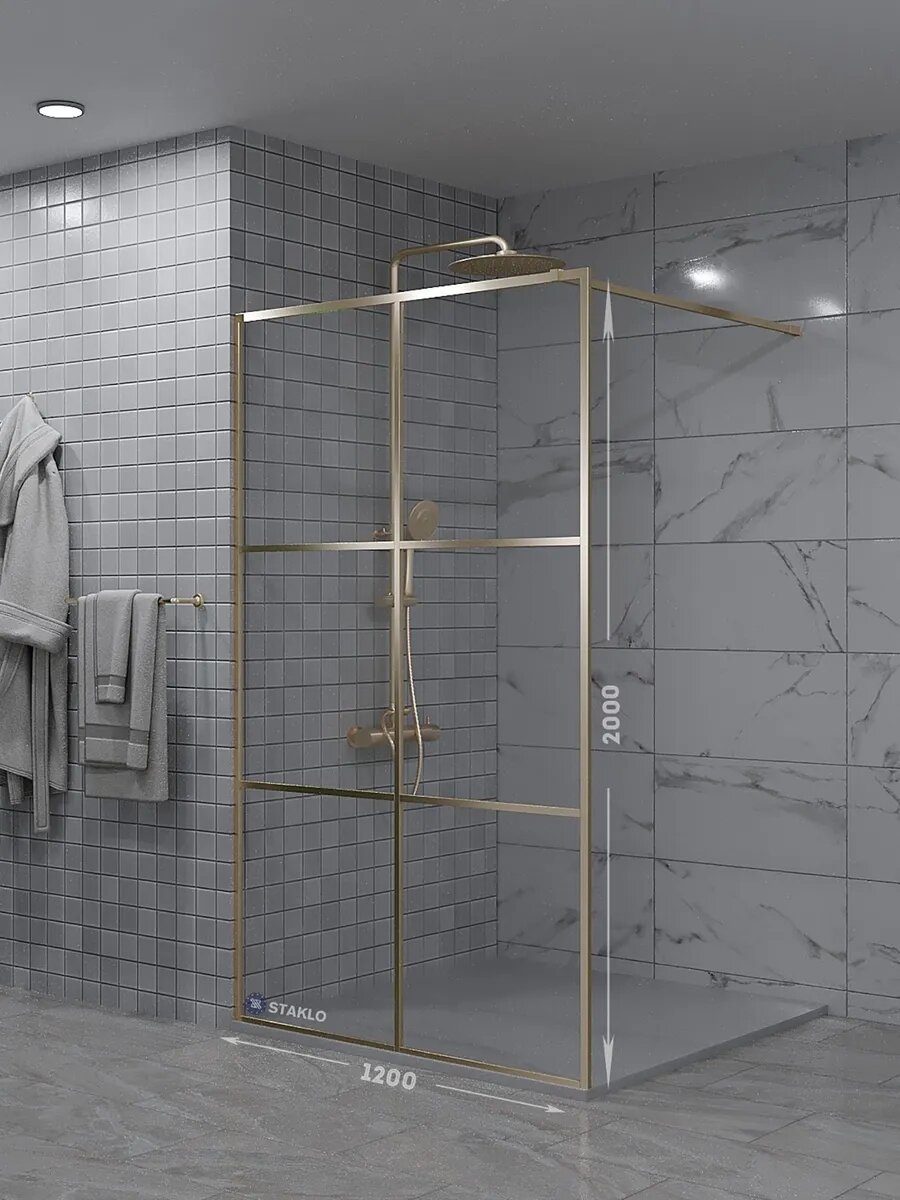 Loft душевая одиночная перегородка staklo 120x200 из осветленного стекла бронза фурнитура