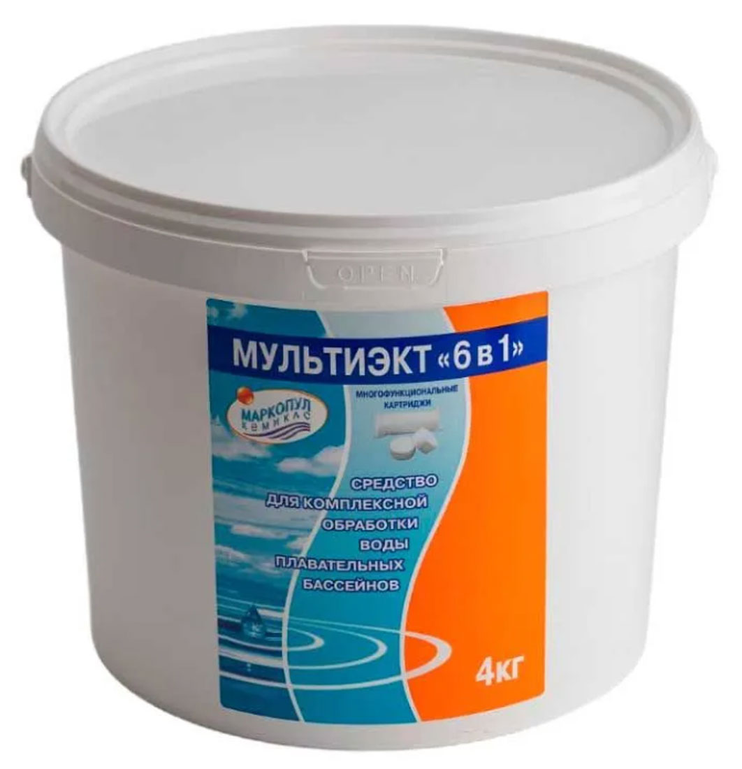 Средство комплексное на основе хлора Мультиэкт 6 в 1 для бассейна картриджи 4 кг Маркопул Кемиклс - Химия для бассейна