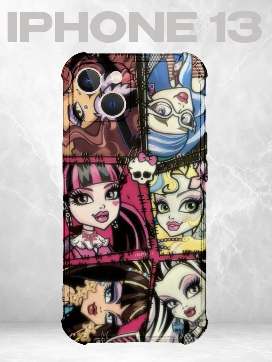Чехол на iPhone 13 с принтом Коллаж персонажей Monster High