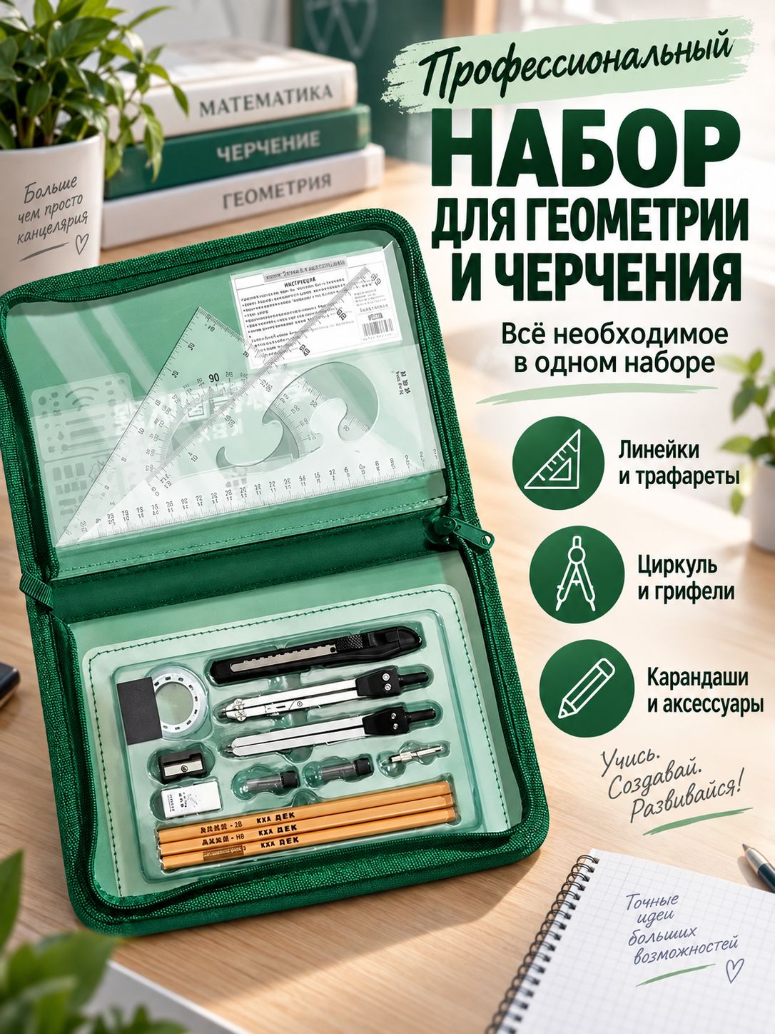 Набор инструментов для черчения и чертежа строительной техники, 27 профессиональных чертёжных инструментов