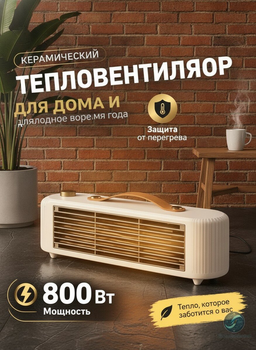 Обогреватель для дома от USB и повербанка: портативный беспроводной тепловентилятор на аккумуляторе, мини печка настольная белая 27.5 см, новогодний подарок