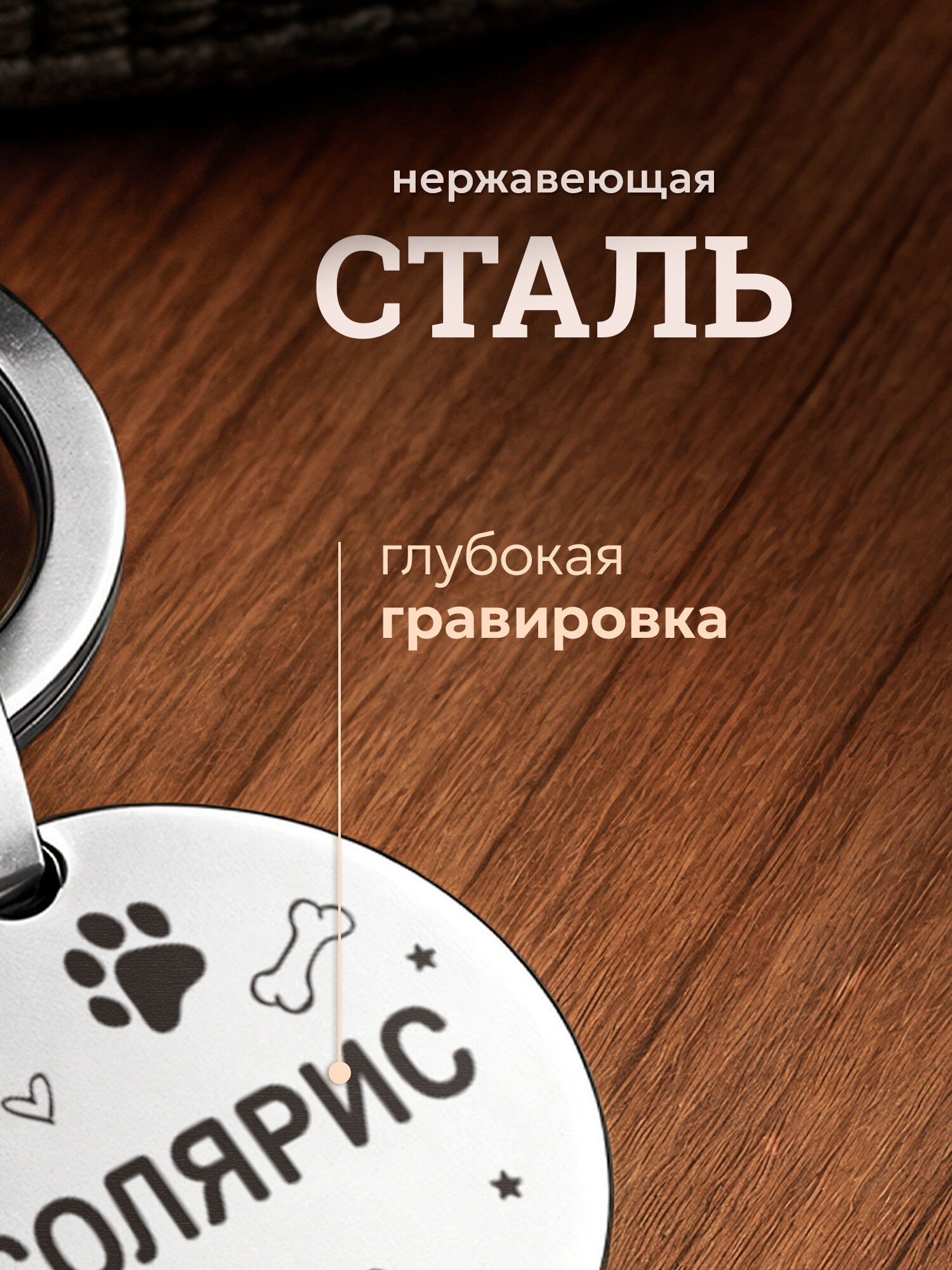 Адресник для собаки и кошки, круглый, серебристый, для собаки Солярис