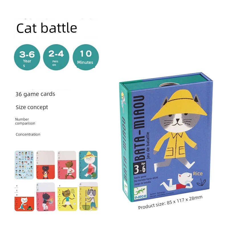 Djeco Cat Battle: Набор карточных игр с кошками - Портативная обучающая настольная игра для детей 5 лет