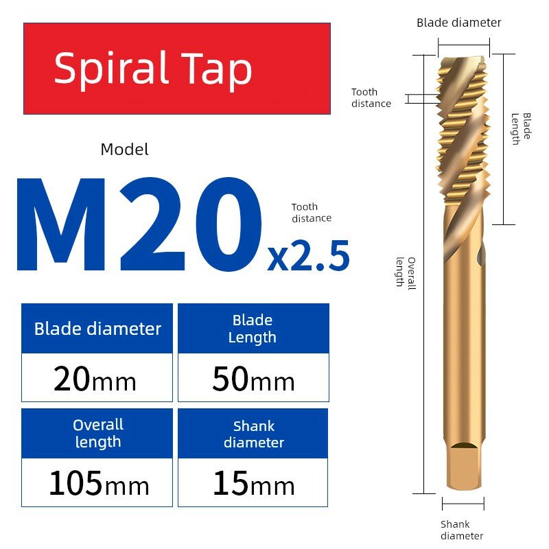 Геликальное сверло для резьбы M20x2.5 из нержавеющей стали с кобальтом, надежное для металлообработки