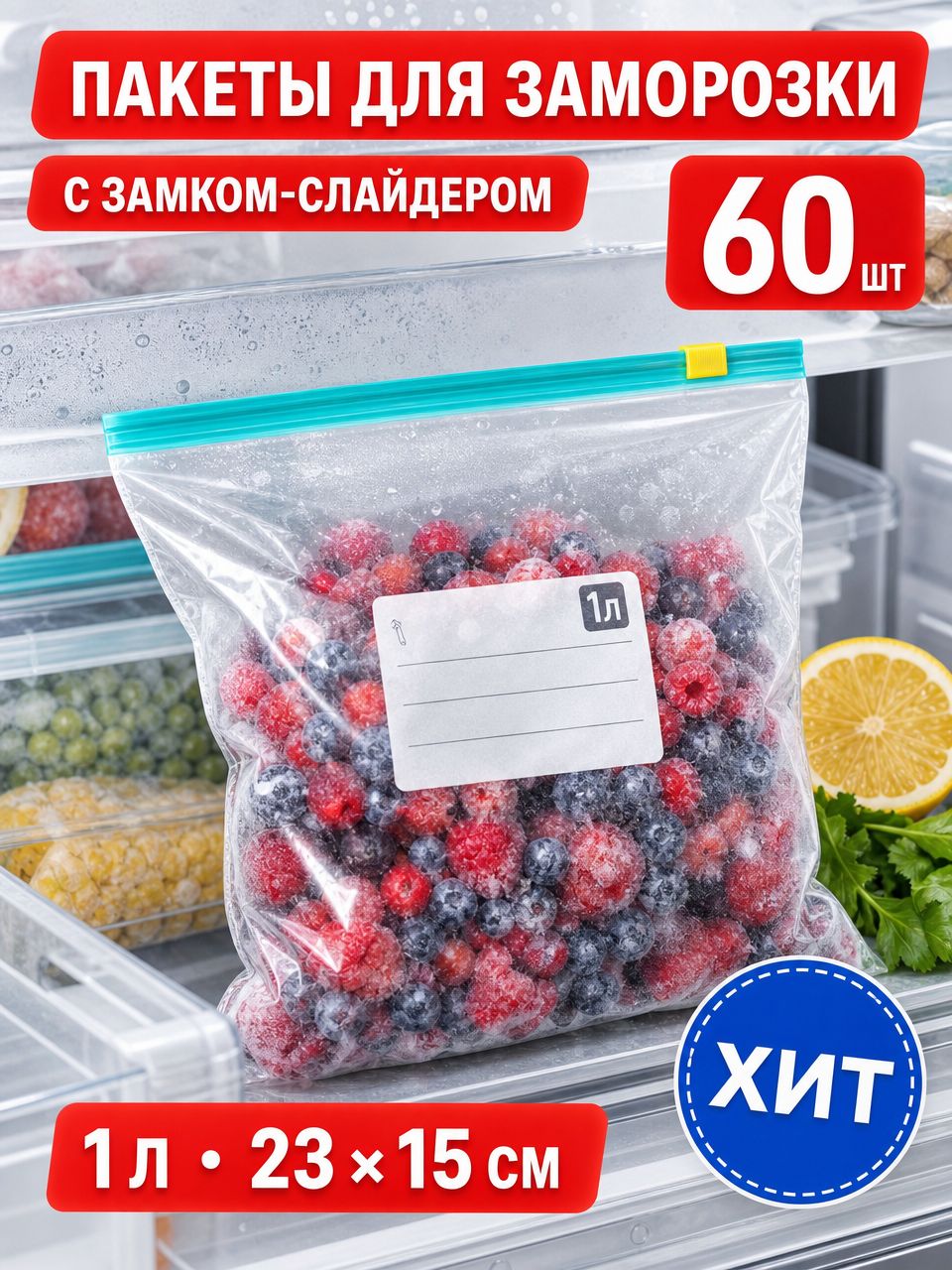 Пакет для продуктов 22x15 см, 60 шт