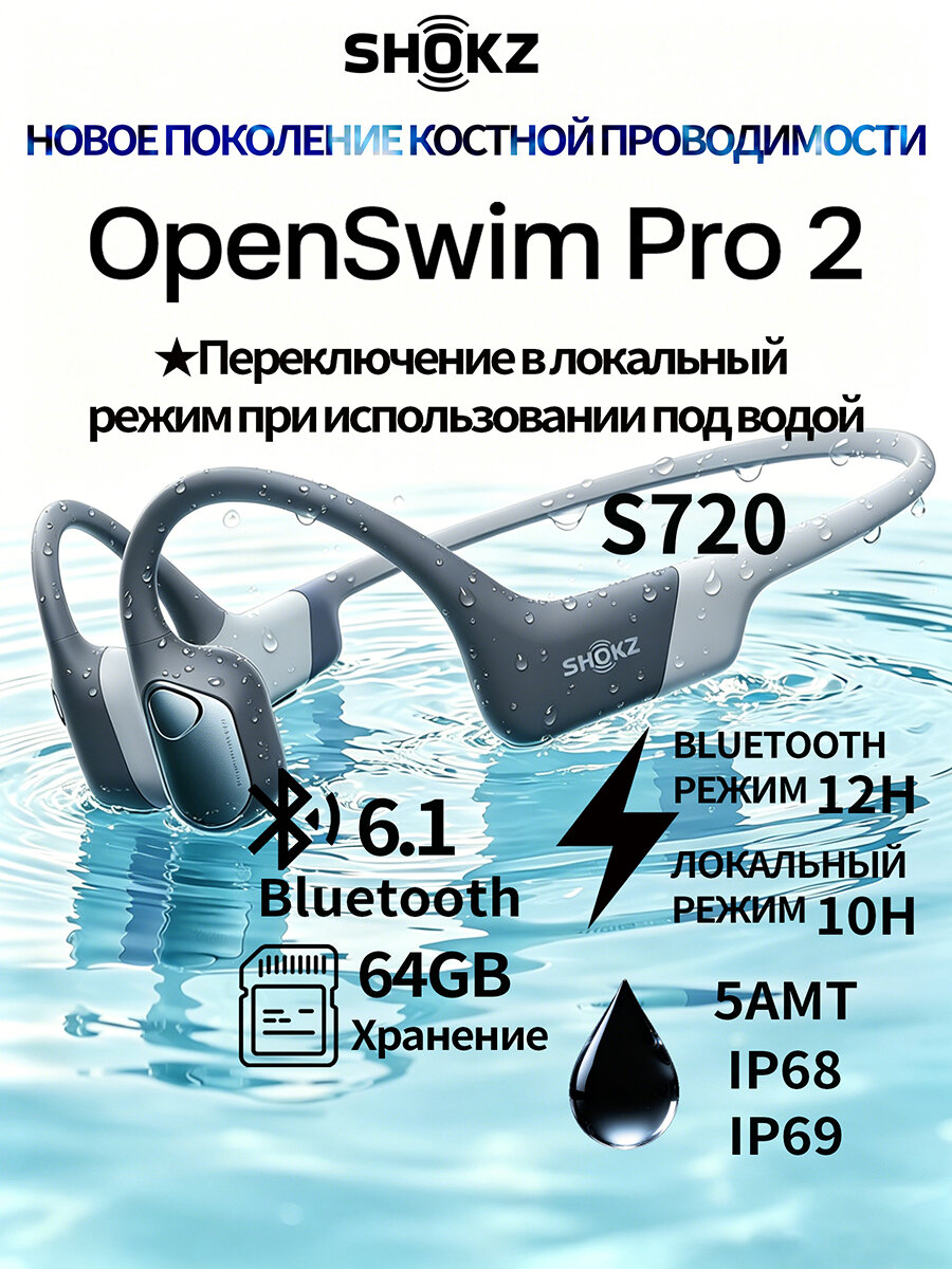 SHOKZ Наушники беспроводные с микрофоном, Bluetooth, серый металлик